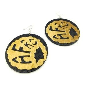 New! Afro - Wood Earrings